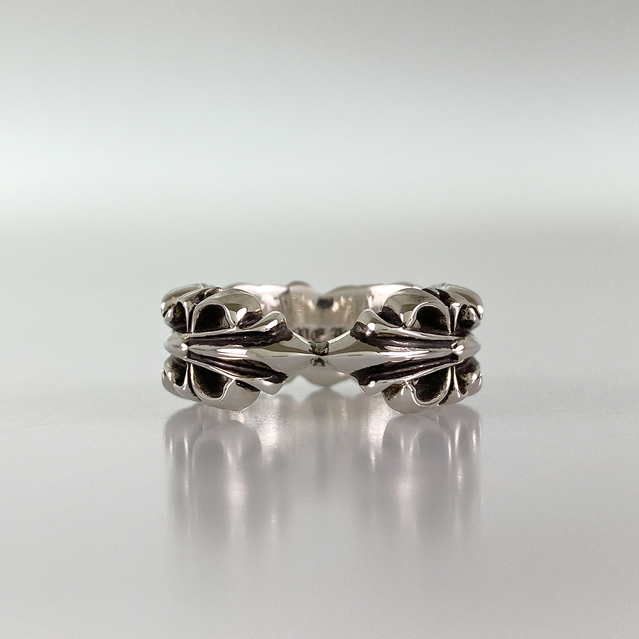 CHROME HEARTS Double Floral Cross Heart Silver Ring | eBay