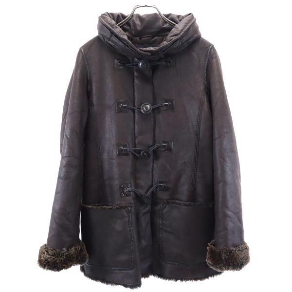 Used ARMANI JEANS fake leather jacket USA 4 Dark brown Fur lining