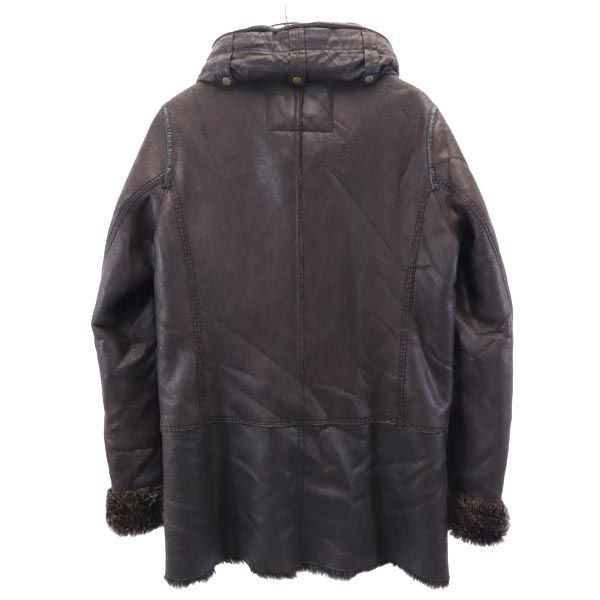 ARMANI JEANS fake leather jacket USA 4 Dark brown Fur lining Men's