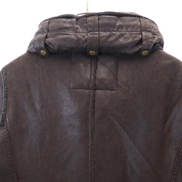 ARMANI JEANS fake leather jacket USA 4 Dark brown Fur lining Men's