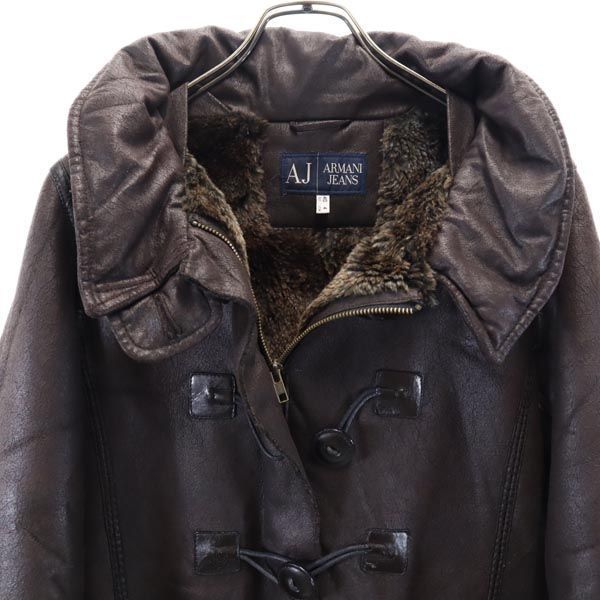 ARMANI JEANS fake leather jacket USA 4 Dark brown Fur lining Men's