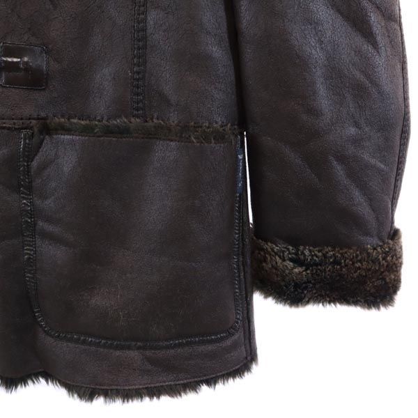 ARMANI JEANS fake leather jacket USA 4 Dark brown Fur lining Men's