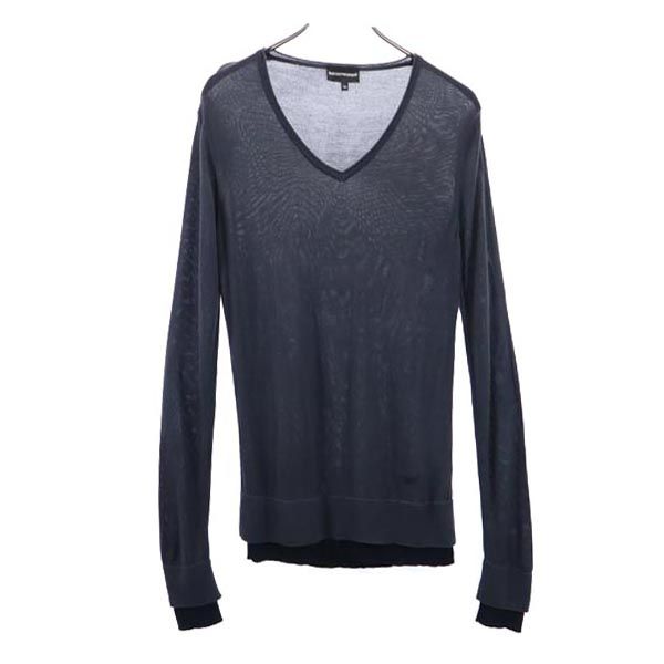 Emporio Armani one point embroidery Long sleeve V neck sweater 46 