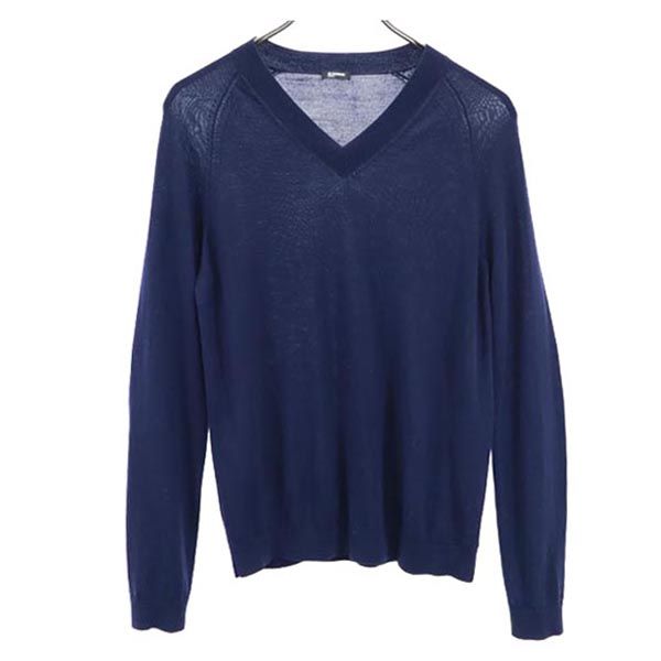 JIL SANDER NAVY wool Long sleeve V neck knit M Zen system sweater 
