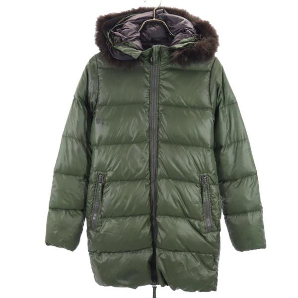 DUVETICA Long sleeve Down jacket 38 green Raccoon real fur hood 