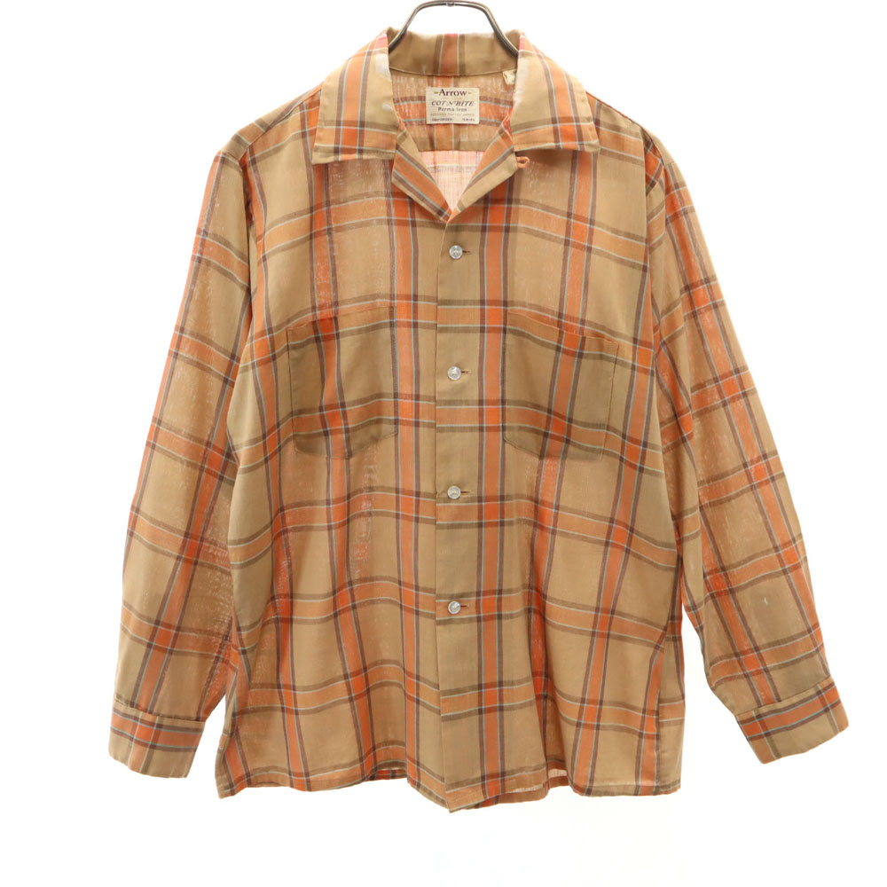 60s USA flannel open collared shirt 短丈 Vintage Open Collar