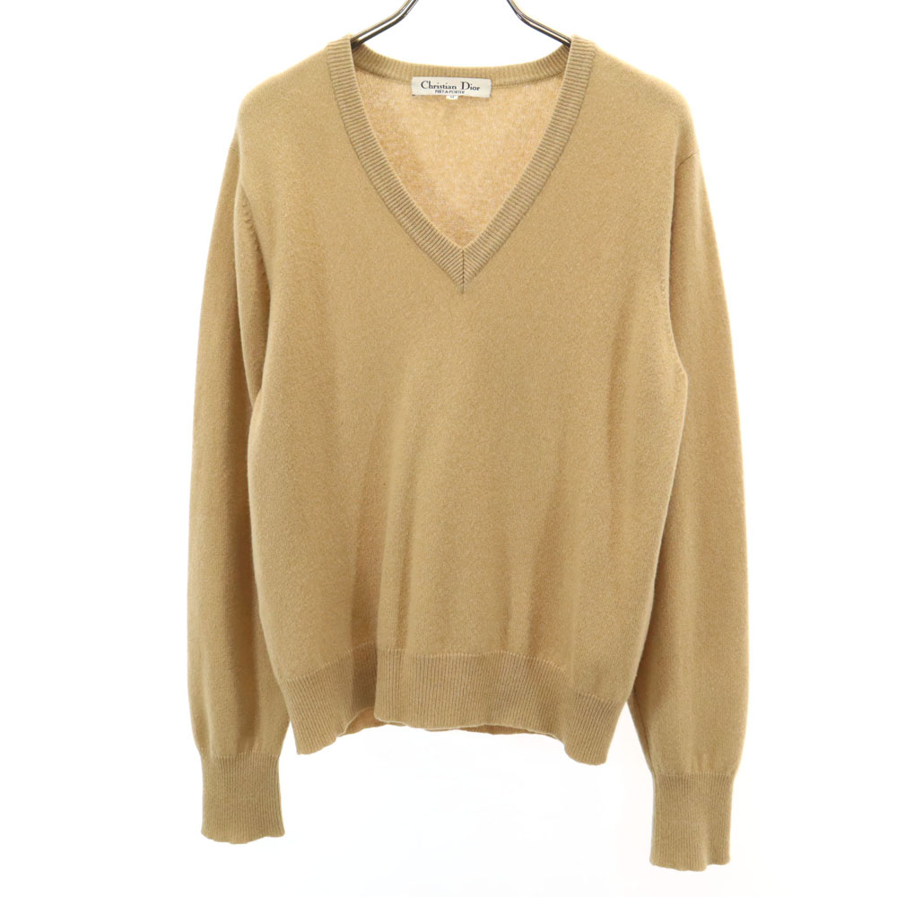Christian Dior 90s Wool Old Long sleeve V neck sweater M beige