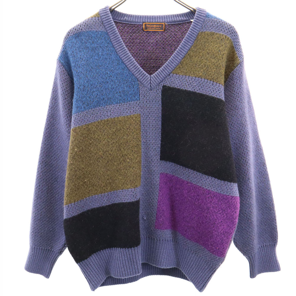 Used YVES SAINT LAURENT 80s 90s Wool Blend Old Long sleeve V neck