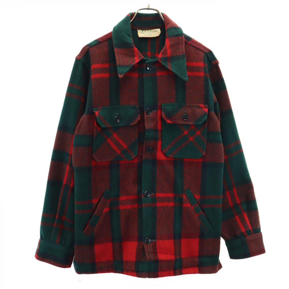 L.L.Bean 70s Wool Blend Cursive Tag Vintage check Long sleeve