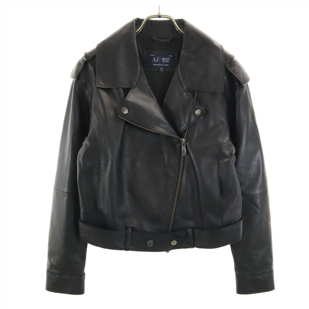 ARMANI JEANS Sheep leather Double riders jacket 38 black Women | eBay