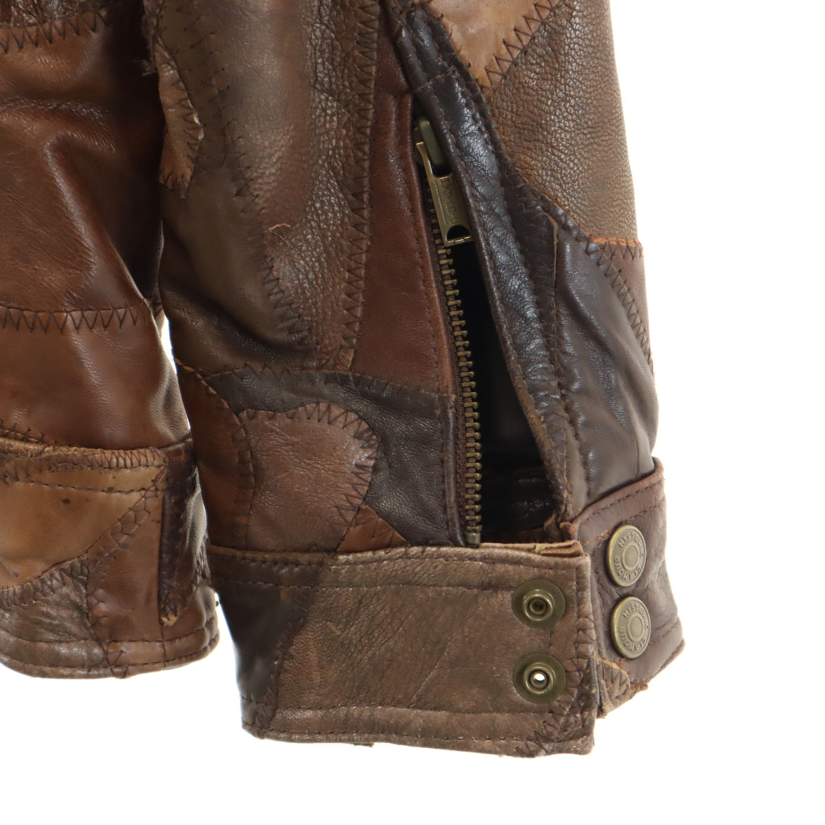 HYSTERIC LEATHER Mouton collar patchwork leather jacket Hysteric