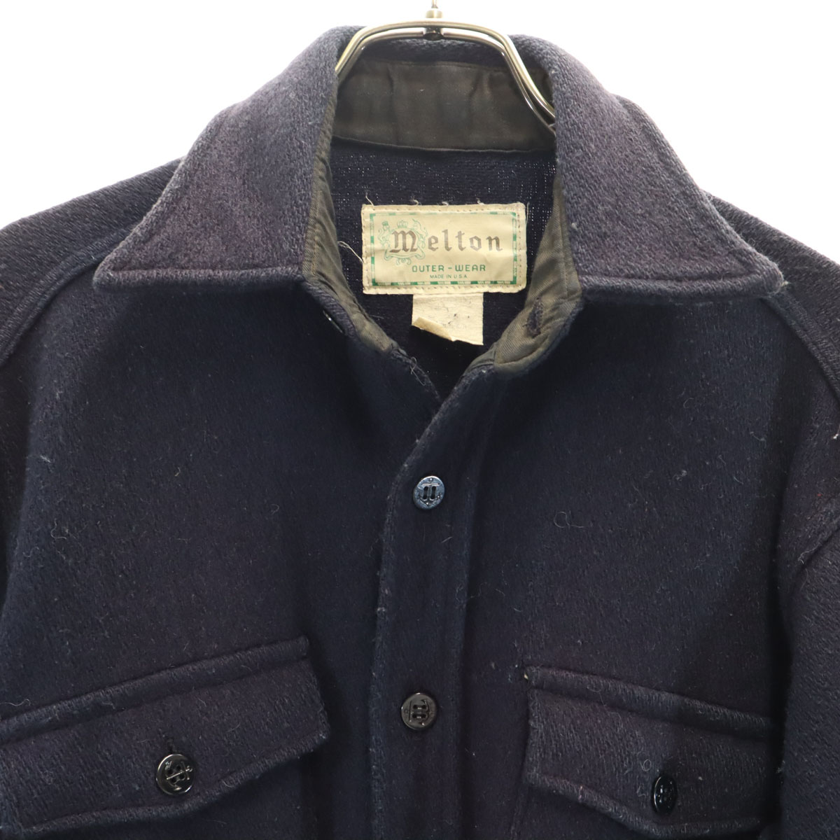 melton 70s Made in USA Vintage Long sleeve Wool shirt M Navy Men
