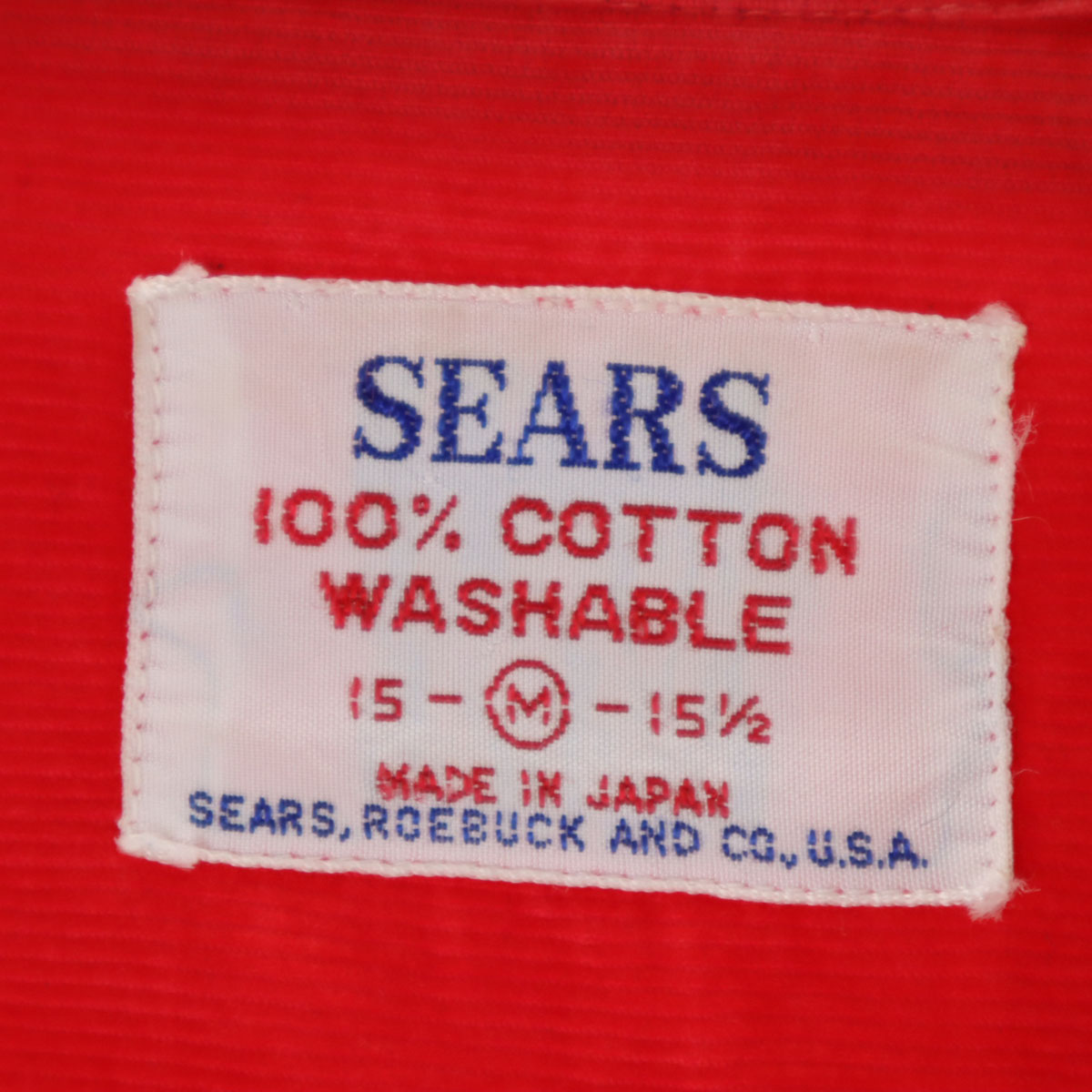 Sears 60s 100%コットン 赤シャツ Sears 60s Vintage Made in Japan Long sleeve Corduroy Open collar