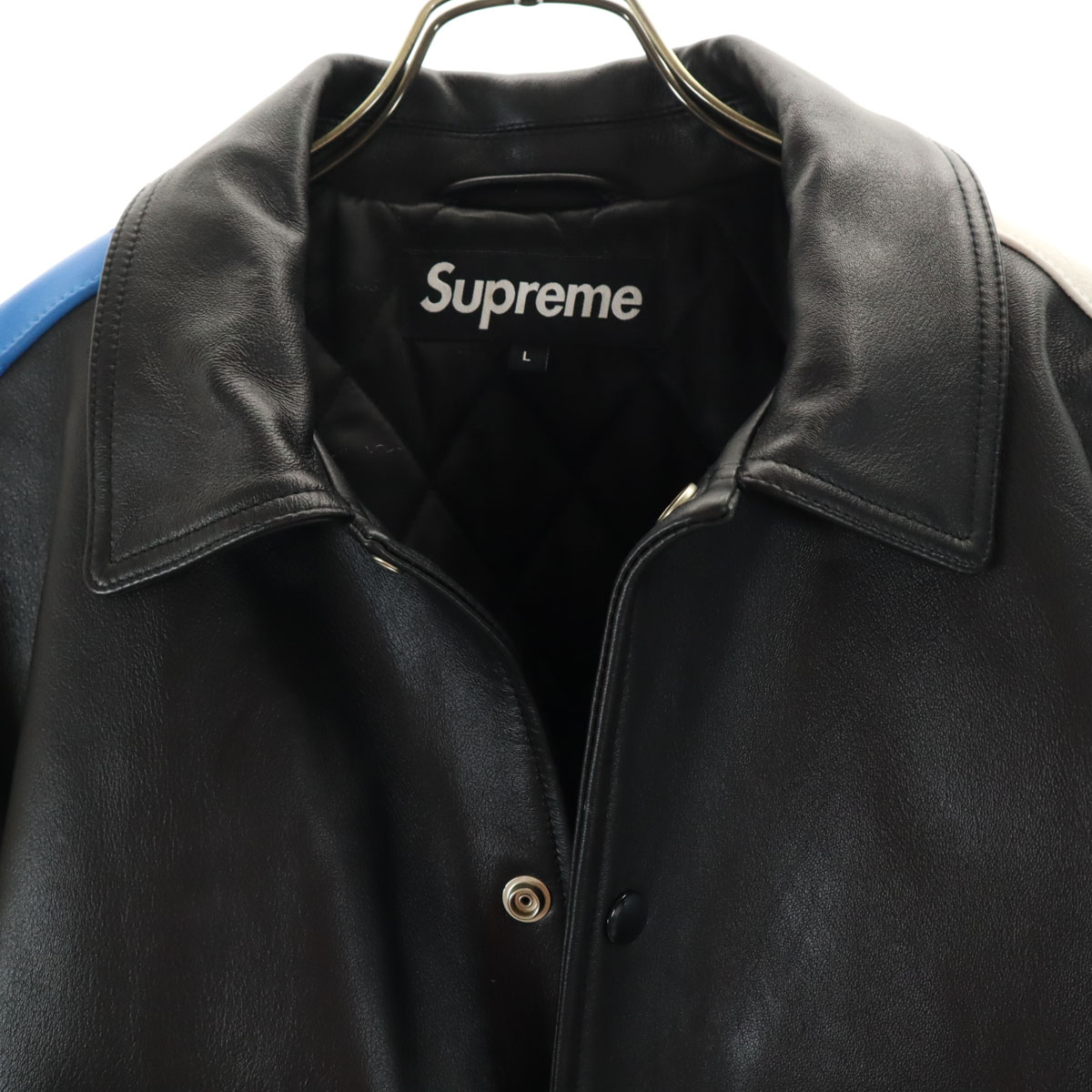 Supreme 20FW Smurfs collaboration Sheepskin Leather Varsity Jacket 