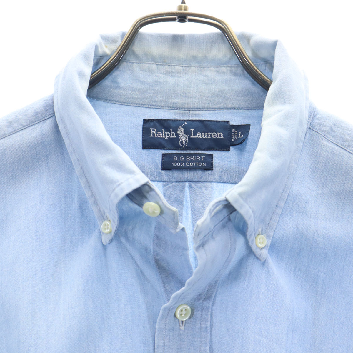 RALPH LAUREN 90s Old Long sleeve Cotton shirt L blue BIG SHIRT