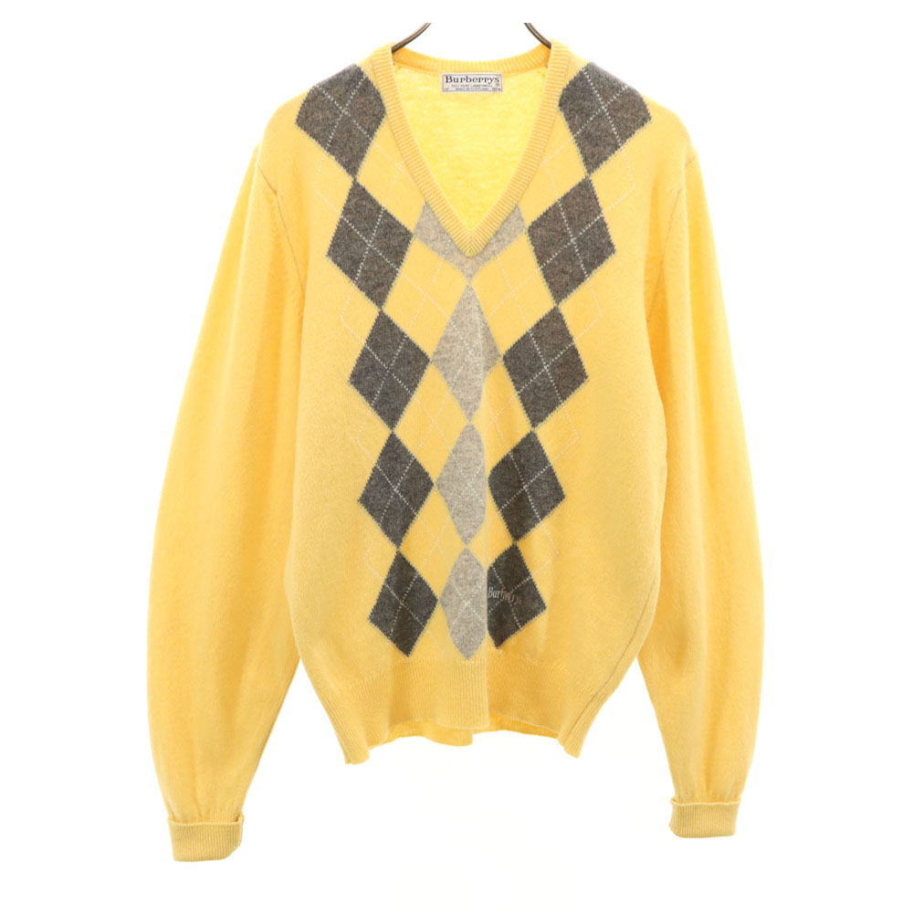 Burberrys 90s Made in Scotland Old Argyle Pattern Long sleeve V