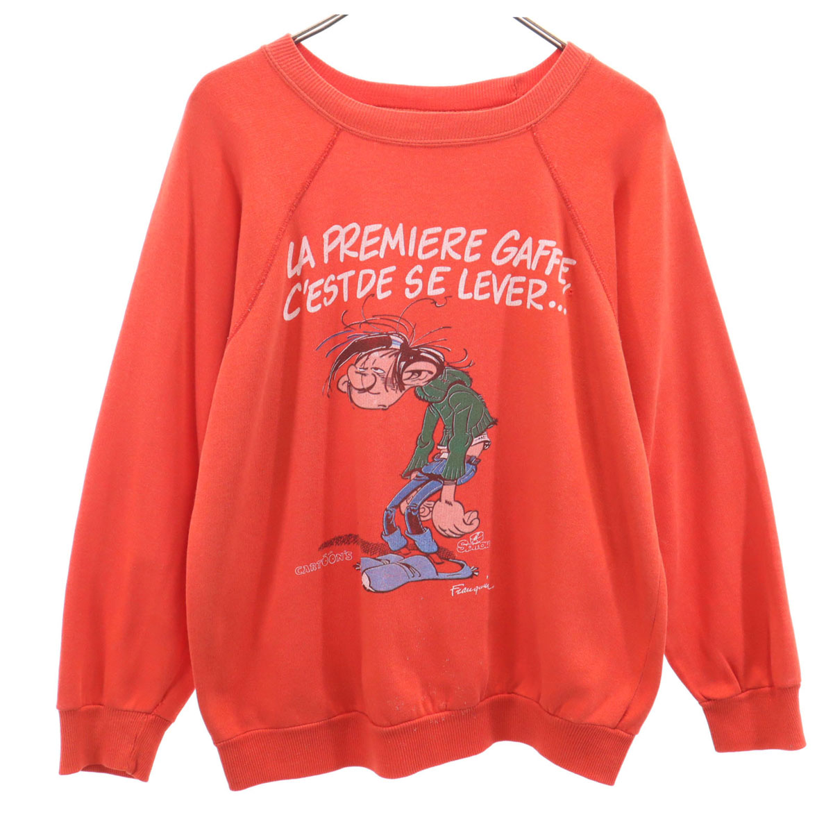 VINTAGE 80s Gaston Lagaffe Long sleeve raglan sweat L Red Men