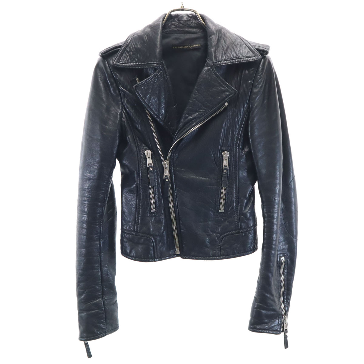 “STUD HOMME” Balenciaga Double Riders BALENCIAGA French Lamb Leather Double riders jacket 36 black Women