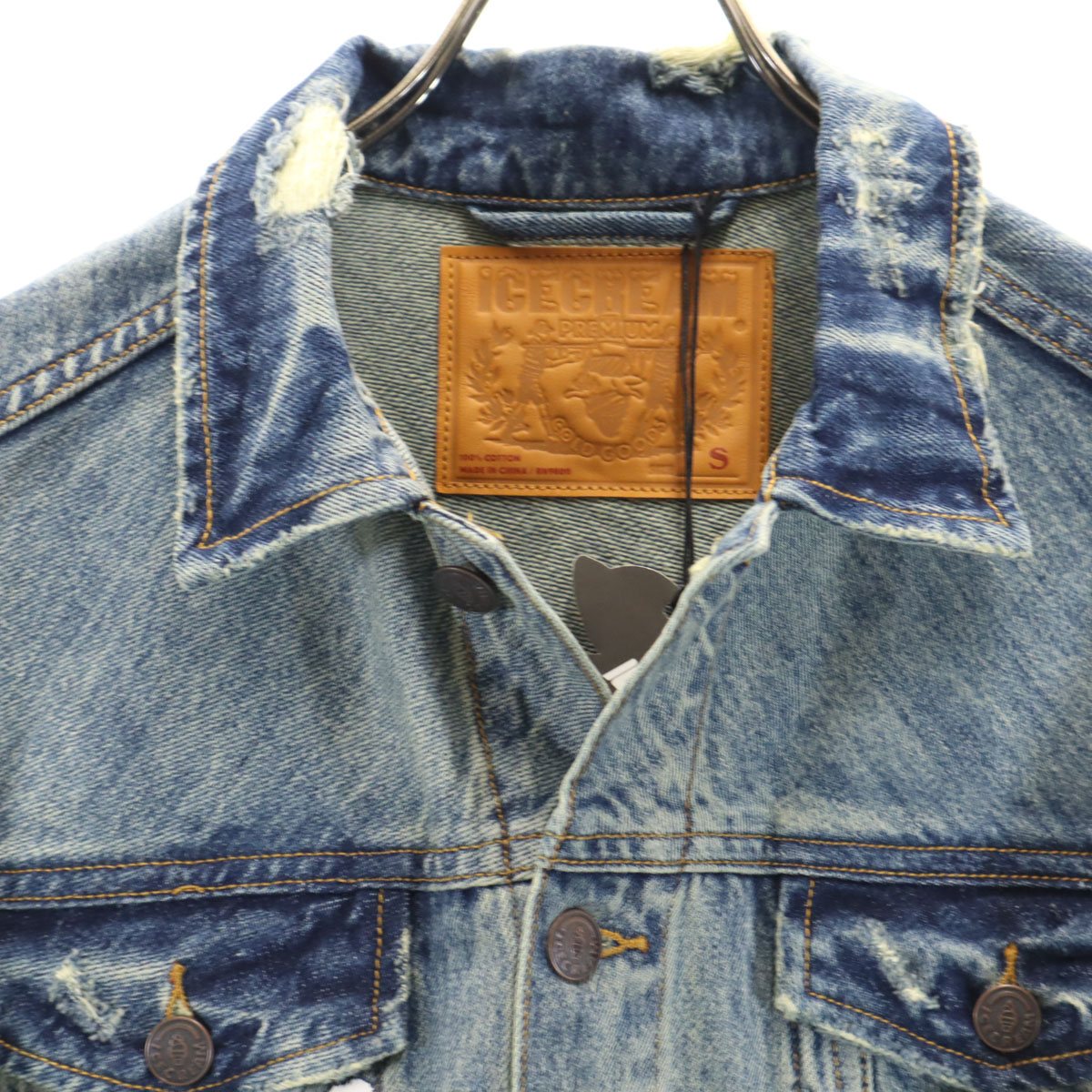 unused ICE CREAM skeleton Damage processing Denim Jacket S blue