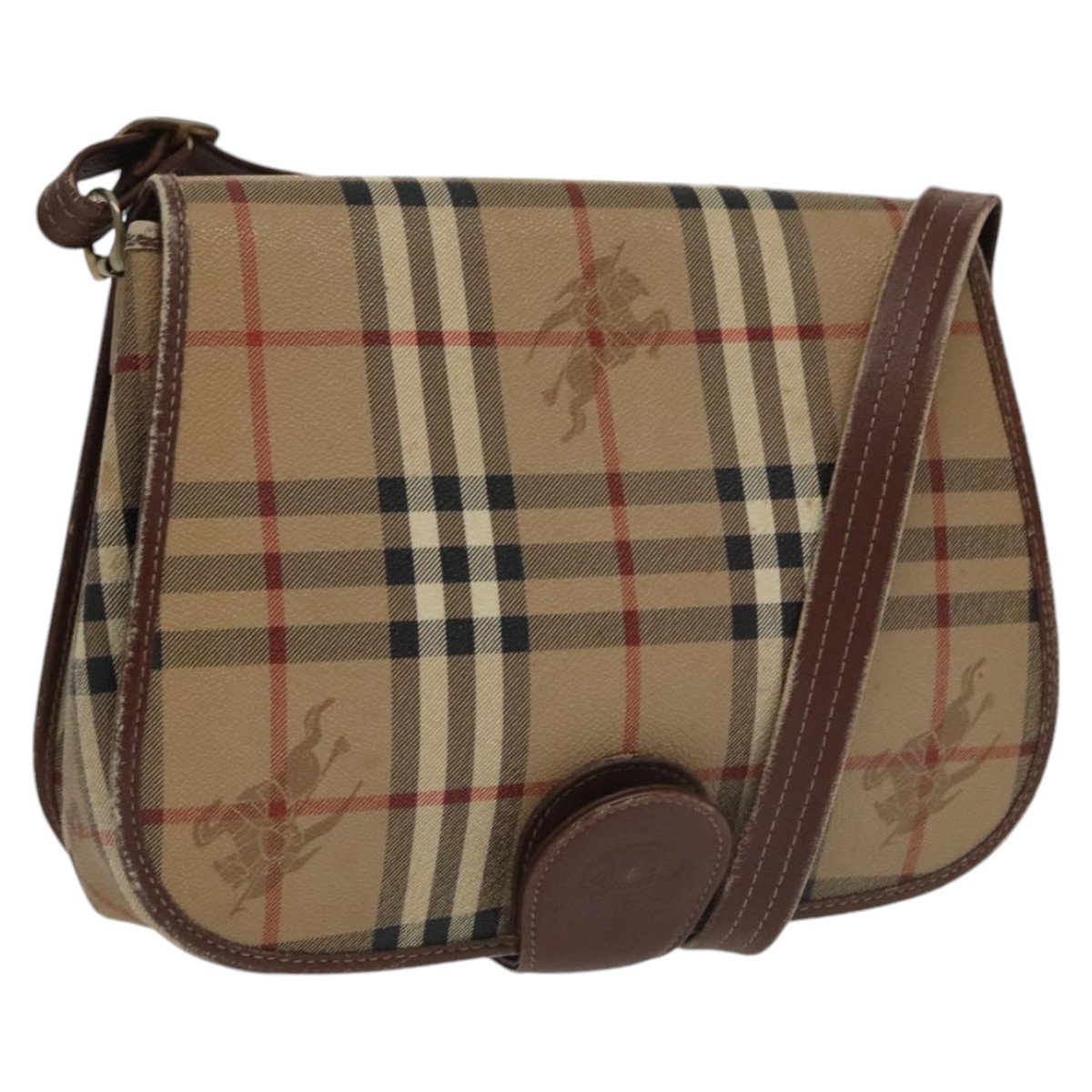 Burberrys Nova Check Shoulder Bag PVC Leather Beige Gold
