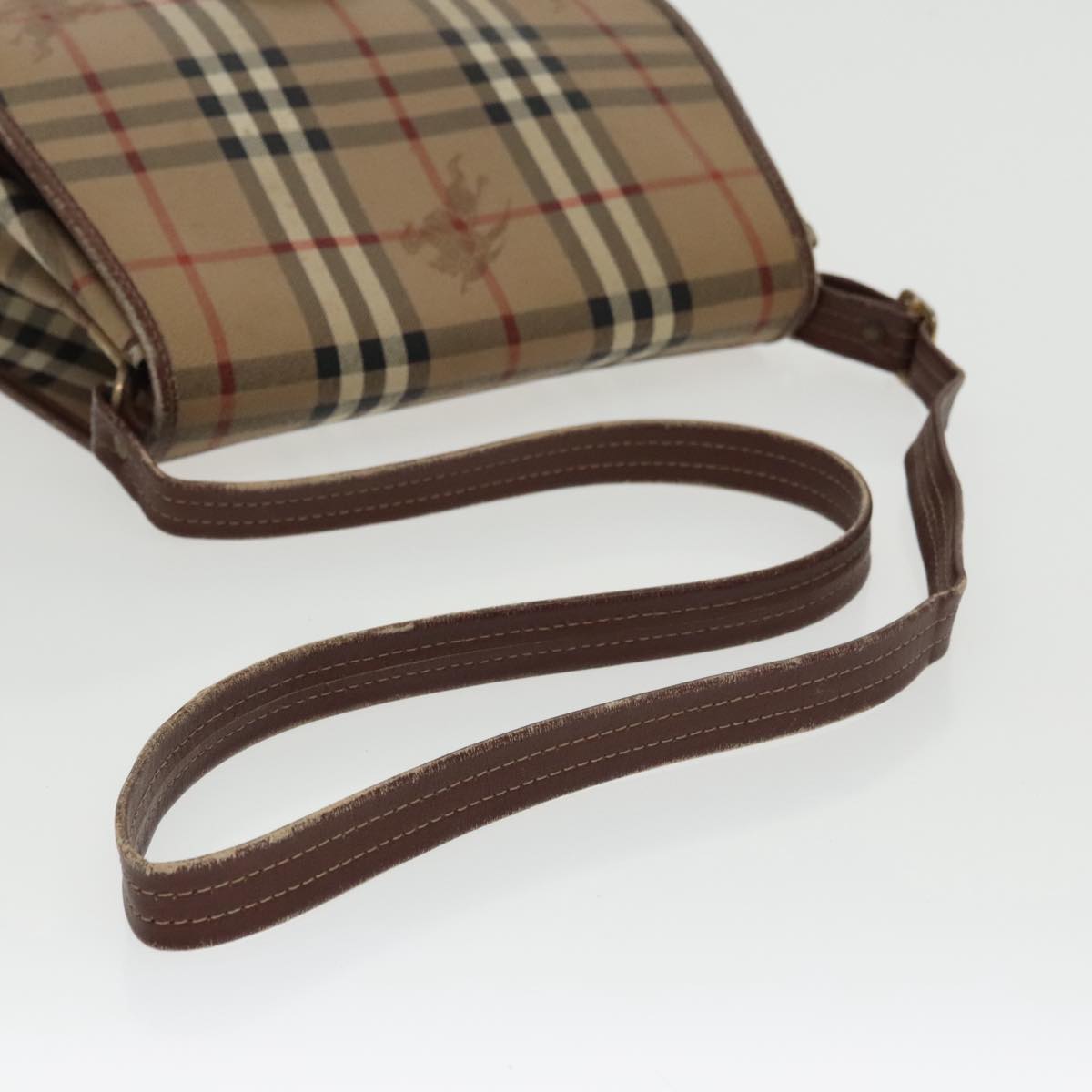 Burberrys Nova Check Shoulder Bag PVC Leather Beige Gold