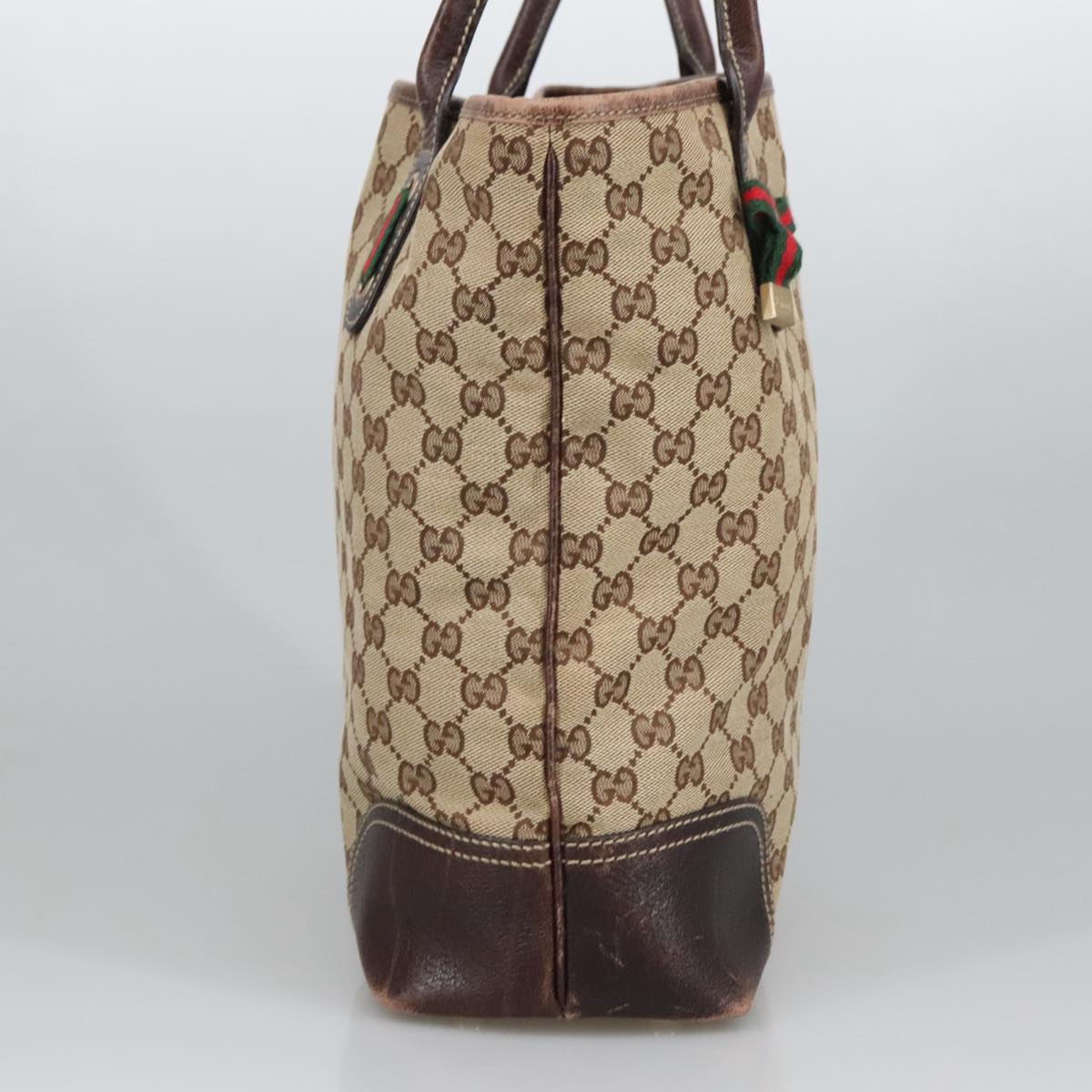 GUCCI GG Canvas Web Sherry Line Shoulder Bag Beige Gold