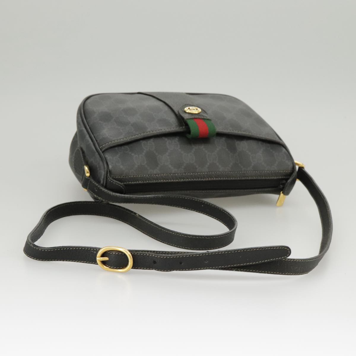 GUCCI GG Supreme Web Sherry Line Shoulder Bag PVC Black 89