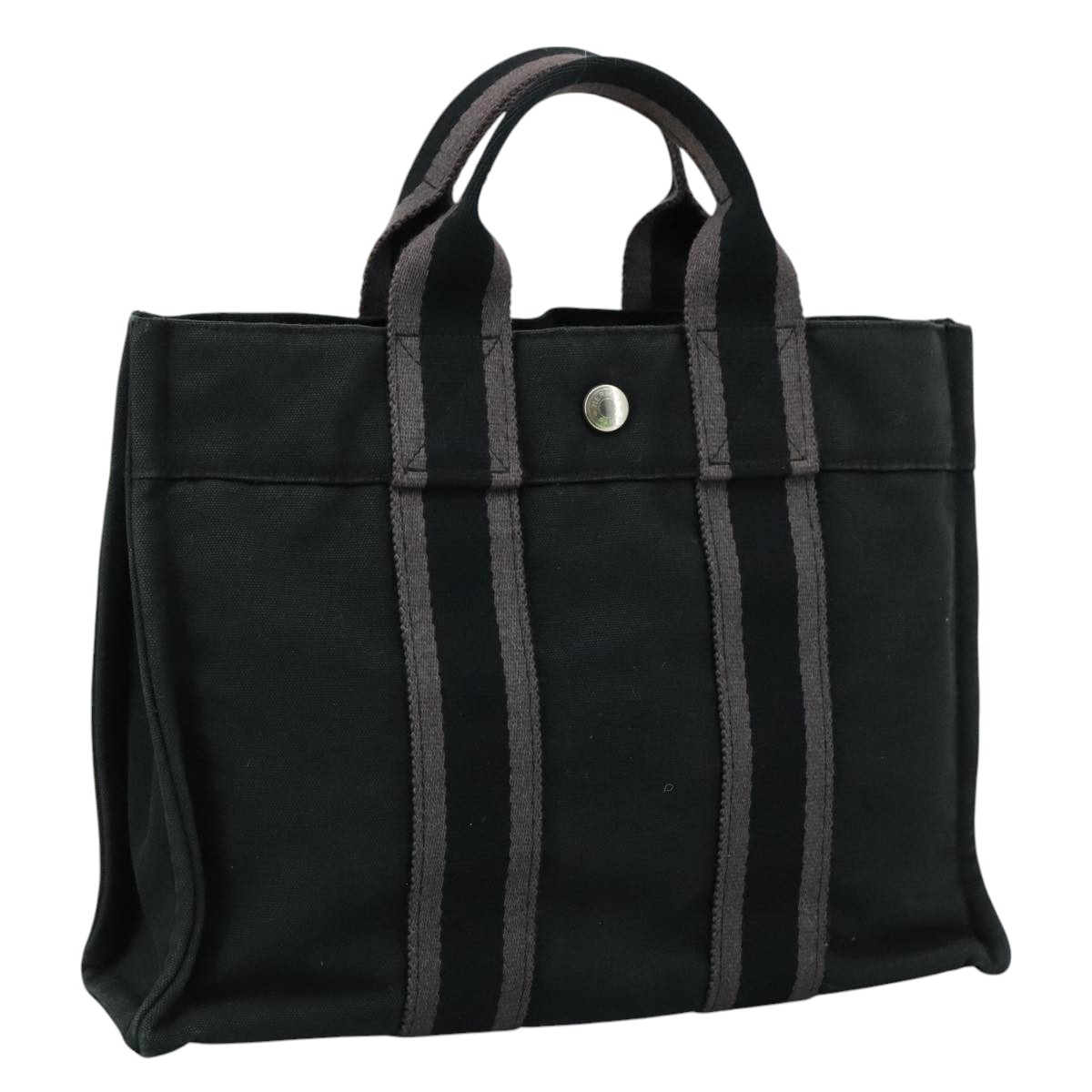 HERMES Fourre Tout PM Tote Bag Canvas Black Gray Auth 103394