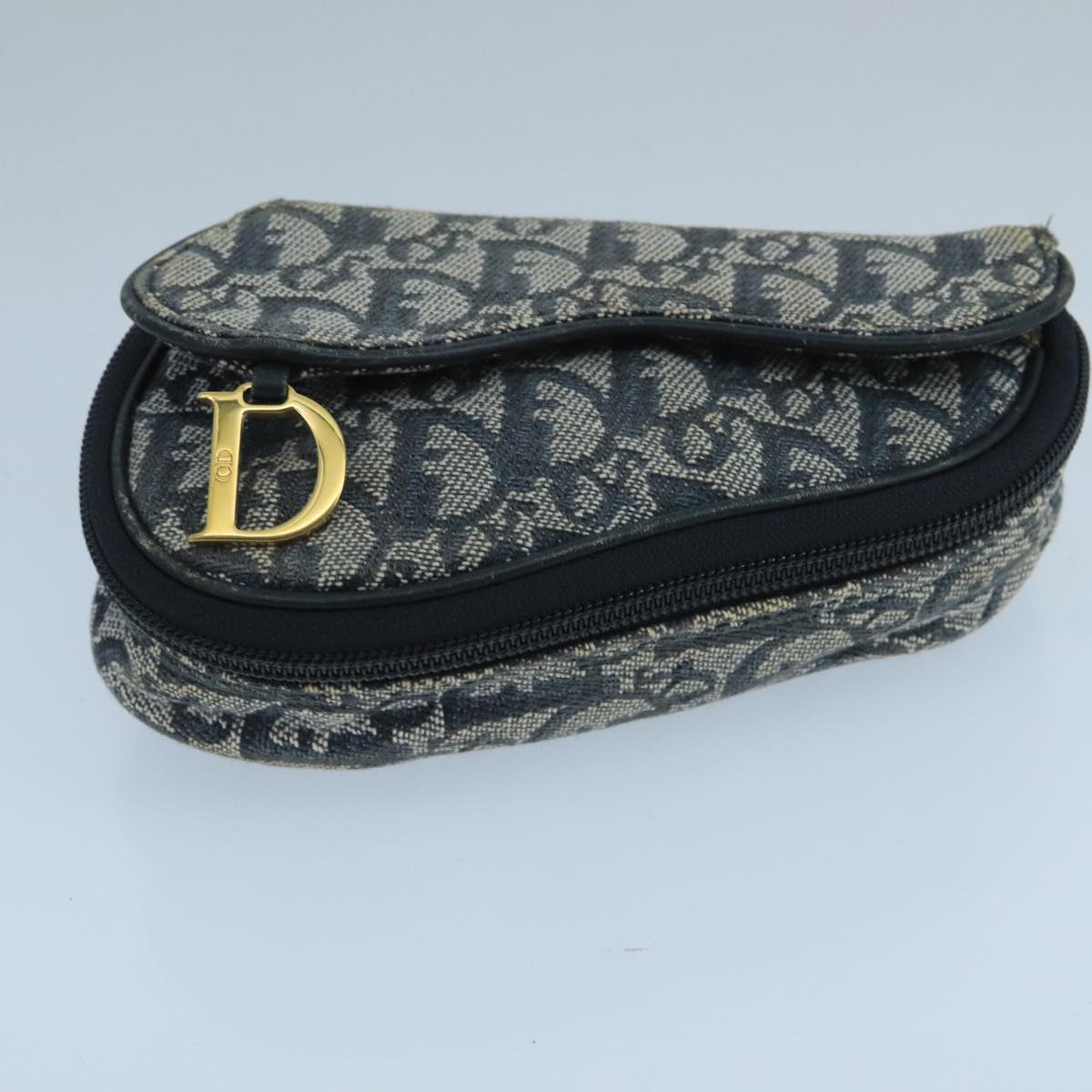 Christian Dior Trotter Canvas Pouch Navy Gold Auth 104571 | eBay