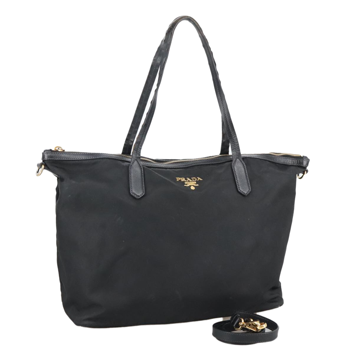 PRADA Tote Bag Nylon 2way Black Silver Auth 104589 | eBay