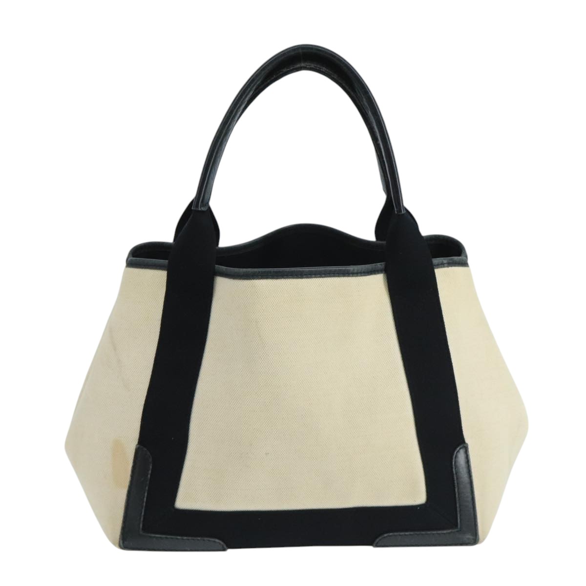 BALENCIAGA Navy Cabas S Tote Bag Canvas Leather Beige Black