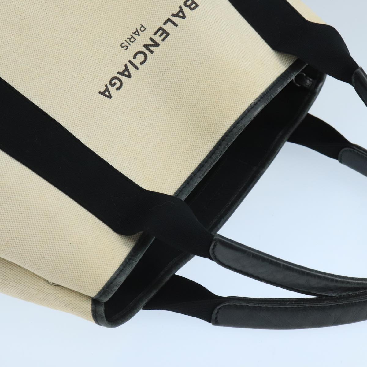 BALENCIAGA Navy Cabas S Tote Bag Canvas Leather Beige Black