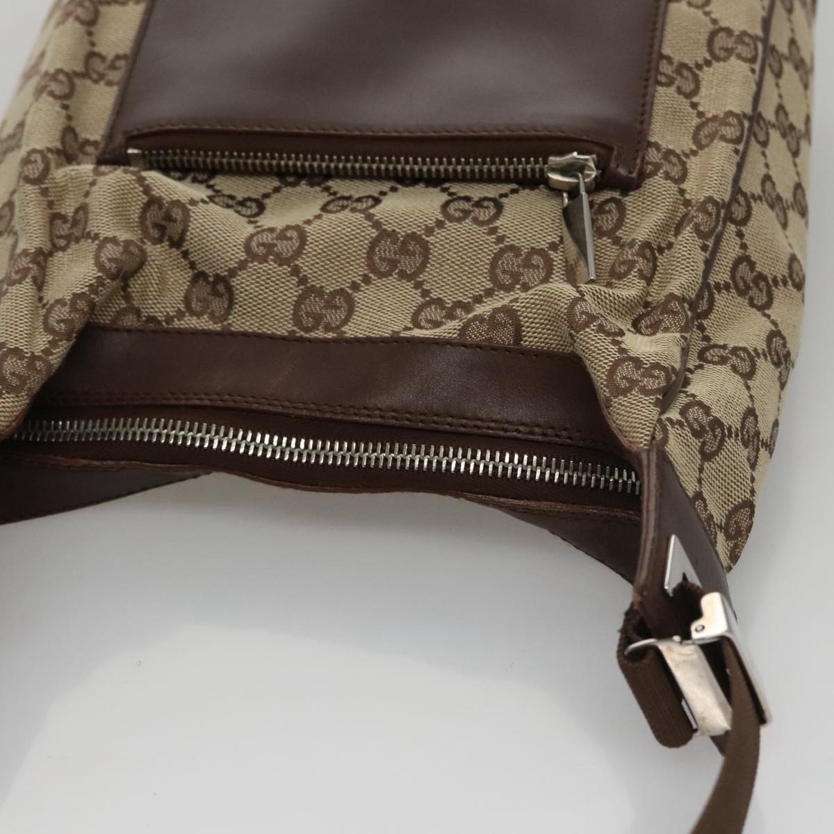 GUCCI GG Canvas Shoulder Bag Beige White Silver 145859 Auth