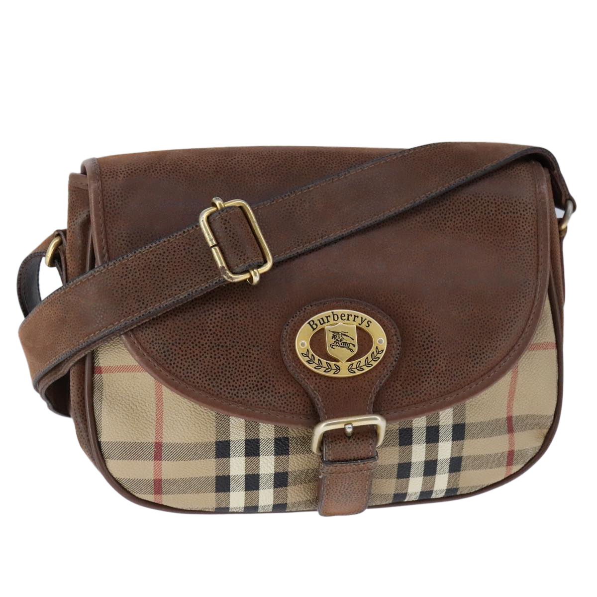 Burberrys Nova Check Shoulder Bag PVC Leather Beige Auth