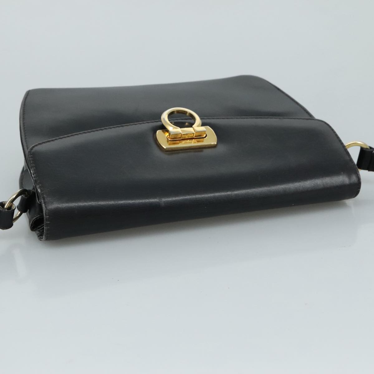 Salvatore Ferragamo Gancini Shoulder Bag Leather Black Auth