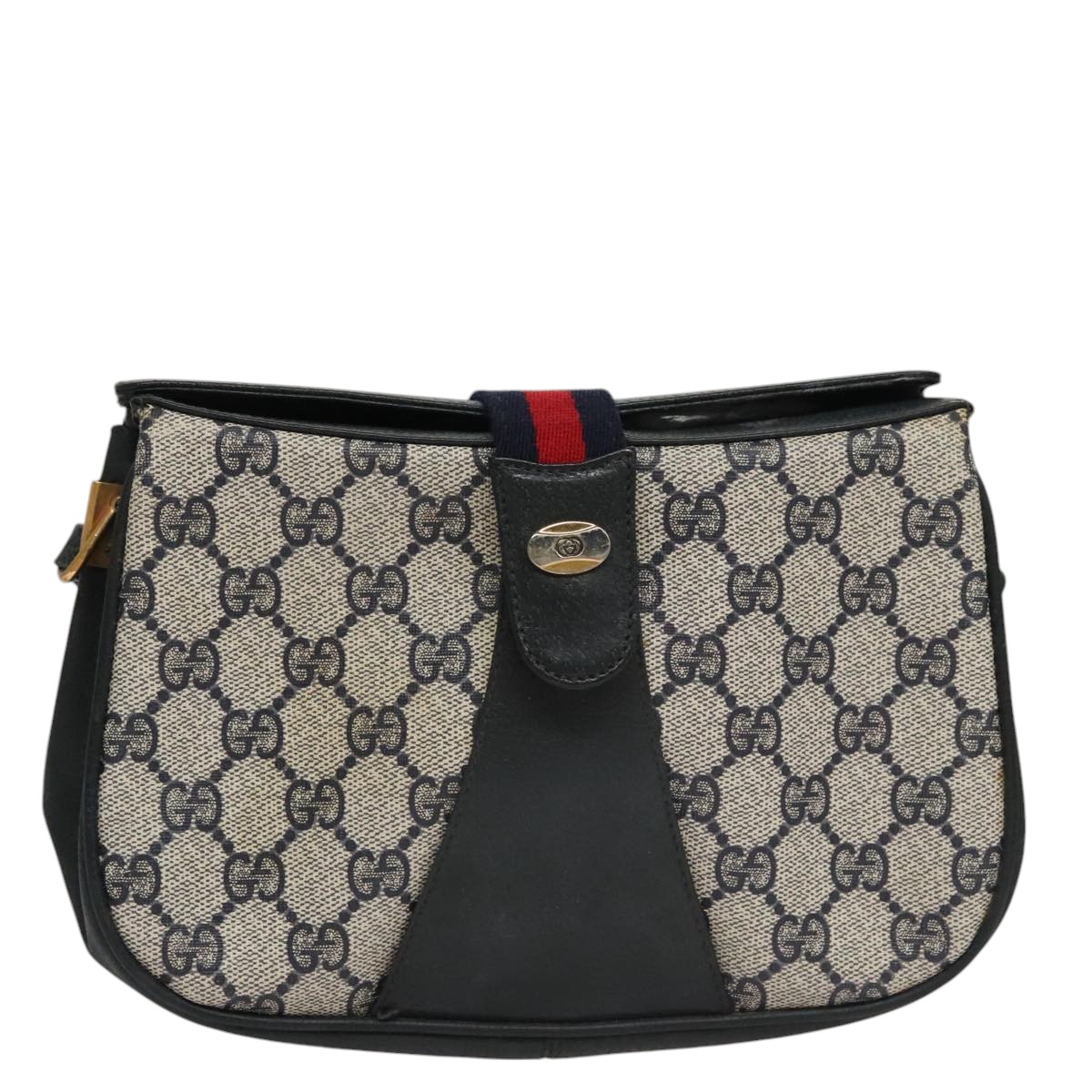 GUCCI GG Supreme Sherry Line Shoulder Bag PVC Navy Red 10 02