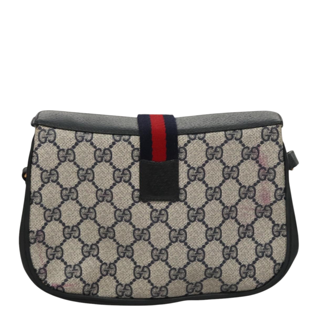 GUCCI GG Supreme Sherry Line Shoulder Bag PVC Navy Red 10 02