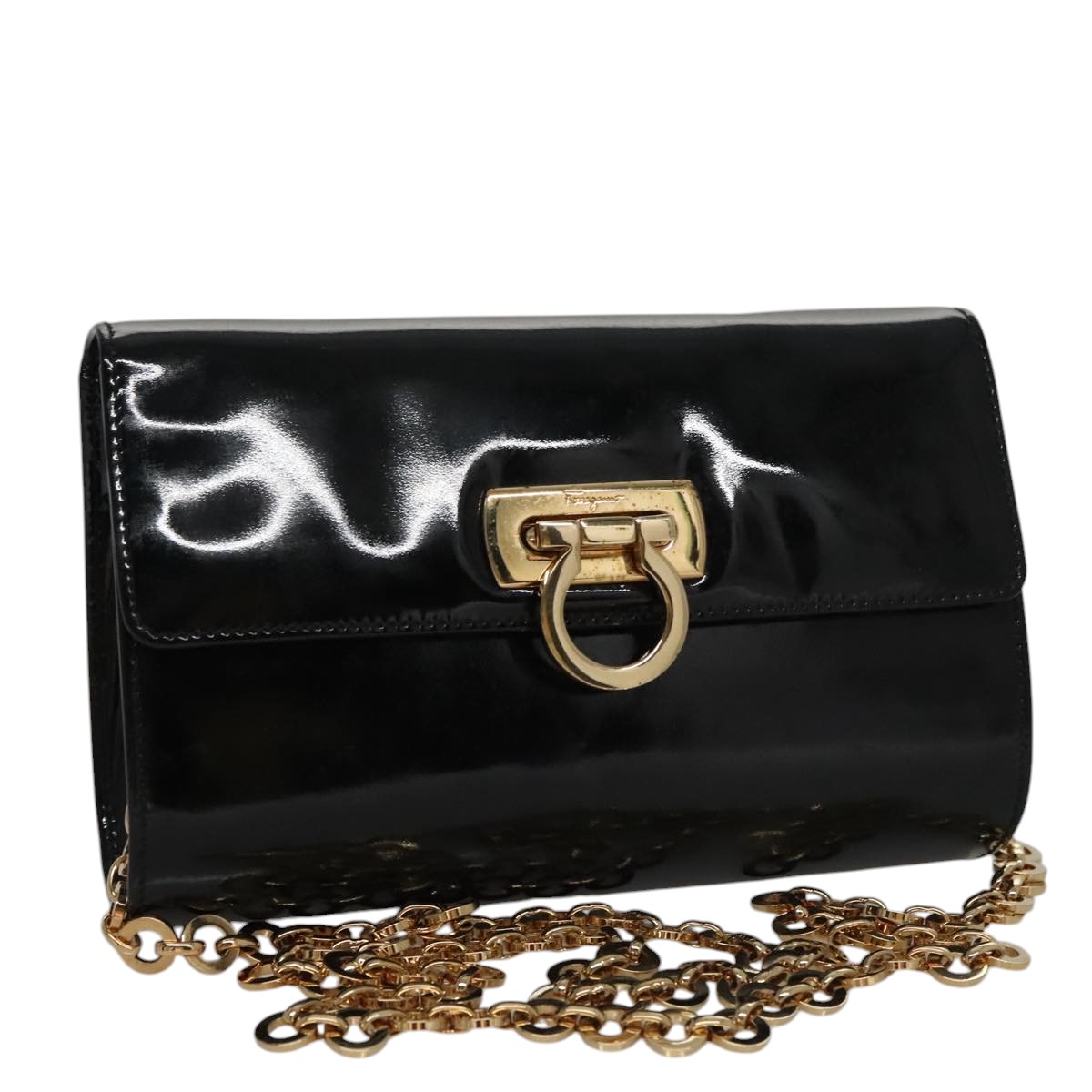 【SALVATORE FERRAGAMO】CHAIN SHOULDER BAG Salvatore Ferragamo Gancini Chain Shoulder Bag Leather Gold