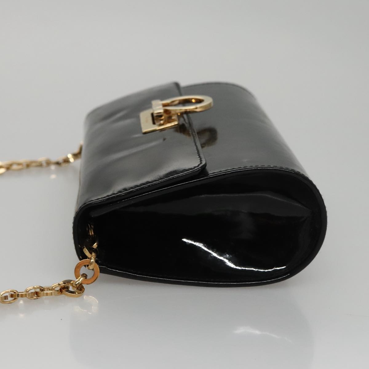 Salvatore Ferragamo Gancini Chain Shoulder Bag Enamel Black
