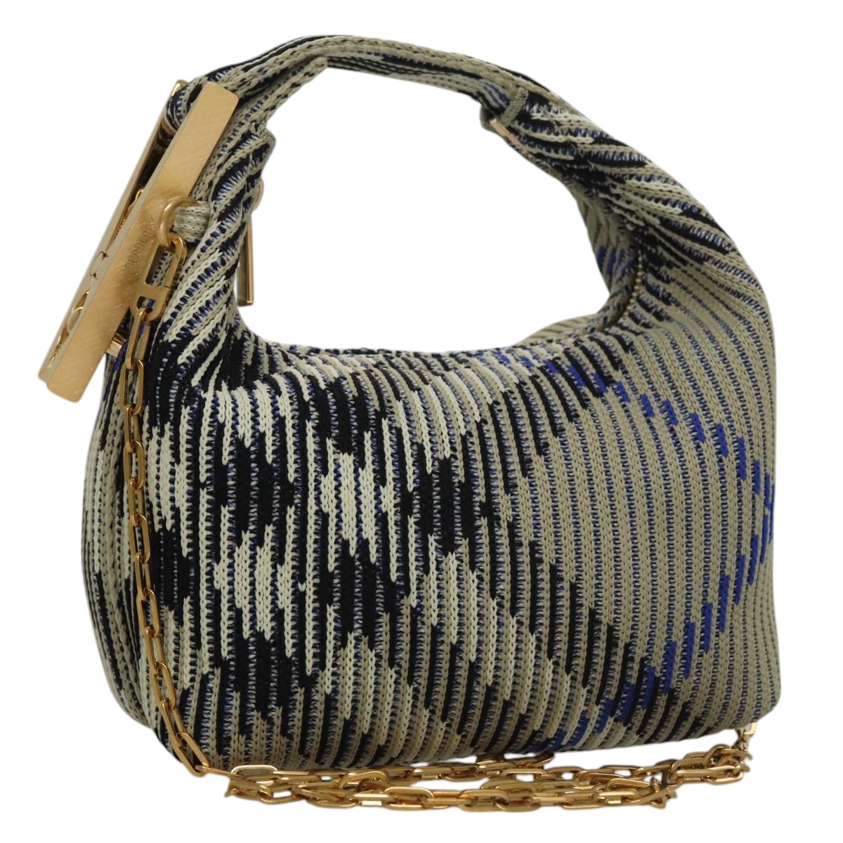 BURBERRY Mini Peg Duffle Bag Chain Hand Bag Gray Auth