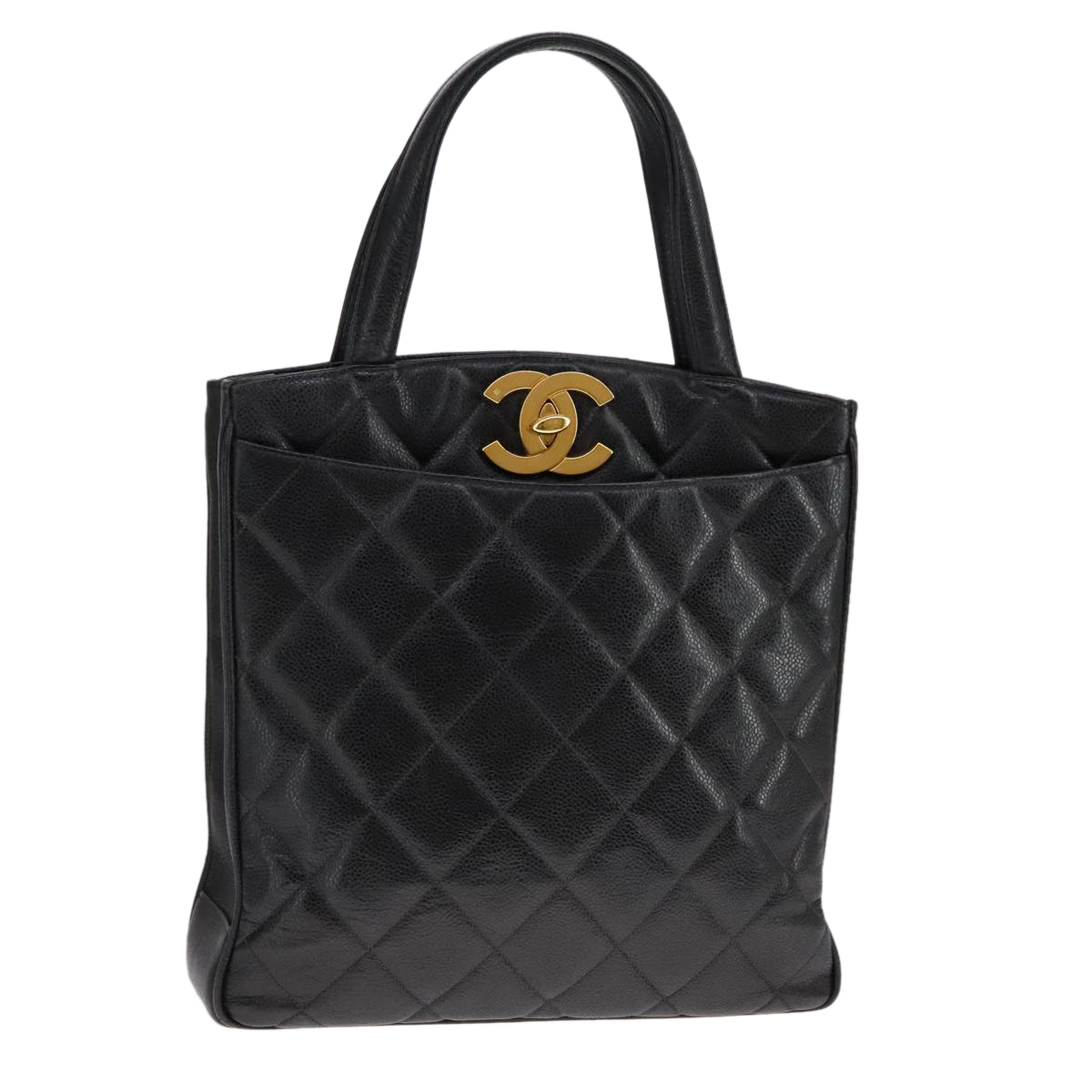 CHANEL Matelasse Tote Bag Caviar Skin Black CC Auth 107636