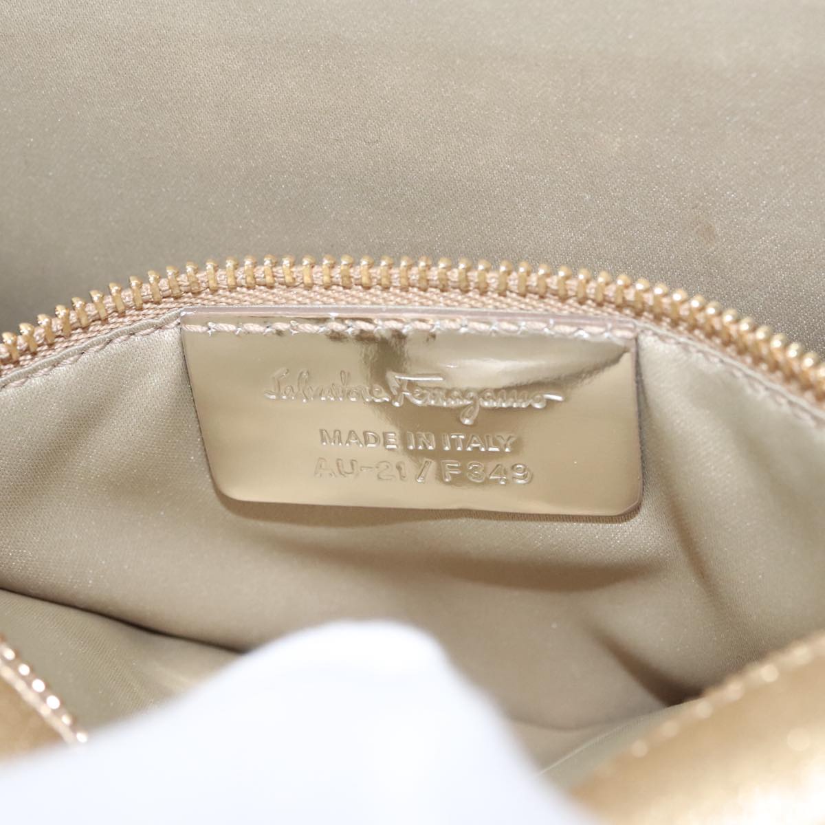 Salvatore Ferragamo Shoulder Bag Sequin 2way Gold Auth
