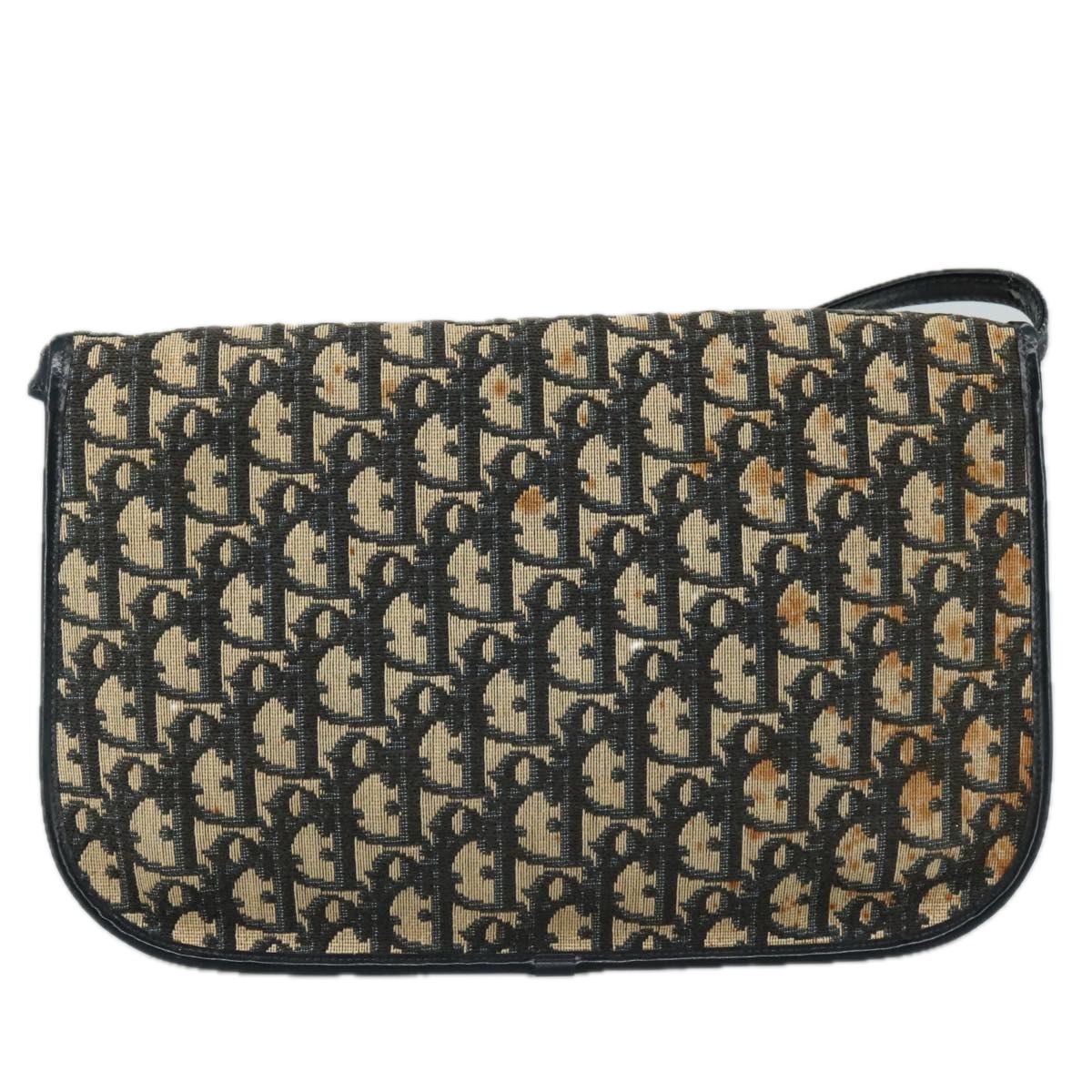 Christian Dior Trotter Canvas Shoulder Bag Navy Gold Auth