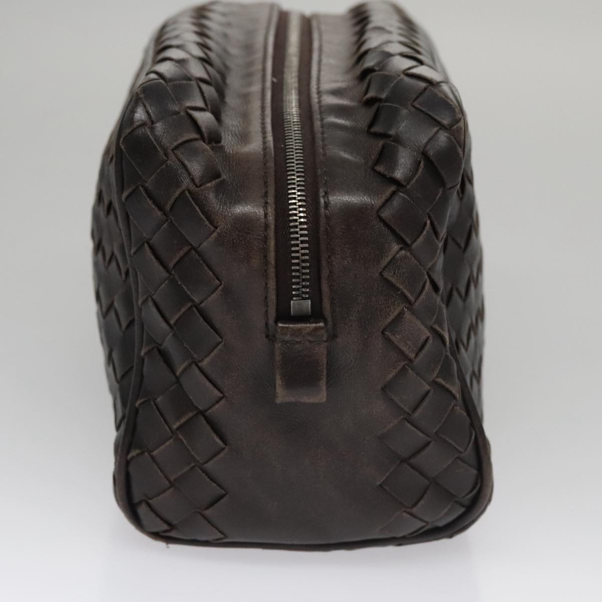 BOTTEGA VENETA INTRECCIATO Clutch Bag Leather Brown Silver