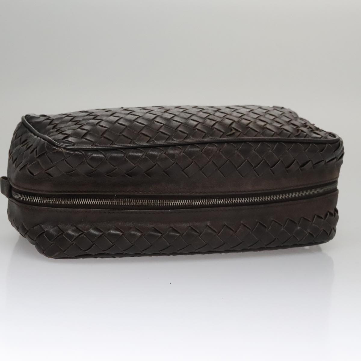 BOTTEGA VENETA INTRECCIATO Clutch Bag Leather Brown Silver
