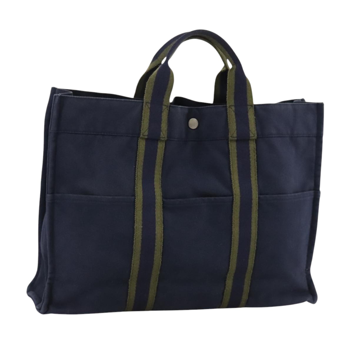 HERMES Fourre Tout MM Tote Bag Canvas Navy Green Auth 109346