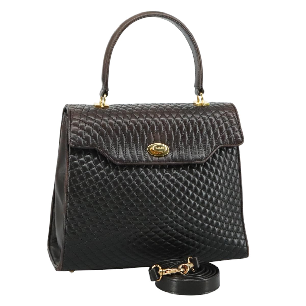 BALLY Hand Bag Leather 2way Brown Gold Auth 109662 | eBay