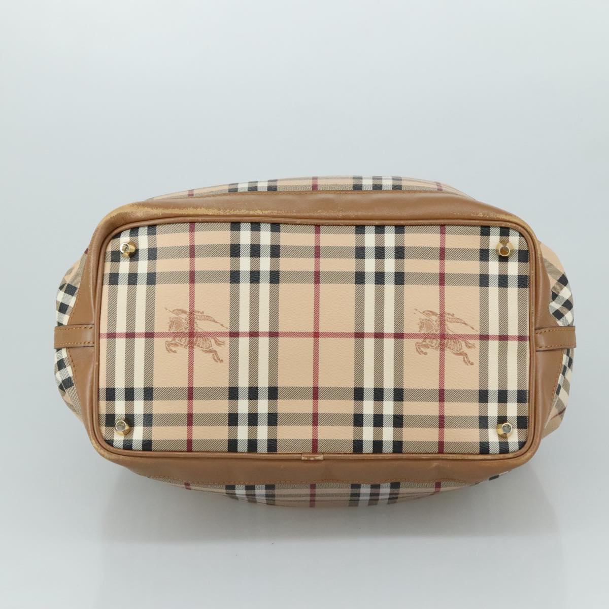 BURBERRY Nova Check Tote Bag PVC Leather 2way Beige Auth