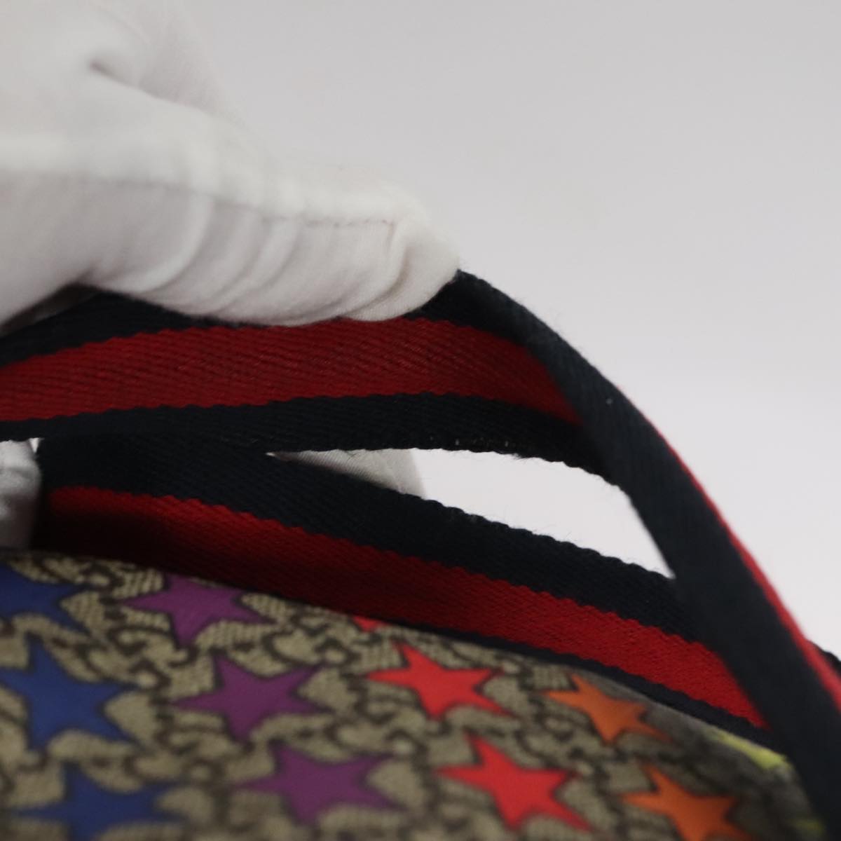 GUCCI GG Supreme Sherry Line Backpack PVC Beige Rainbow 550775 Auth 109993V GUCCI GG Supreme Sherry Line Backpack PVC Beige Rainbow  main image 3