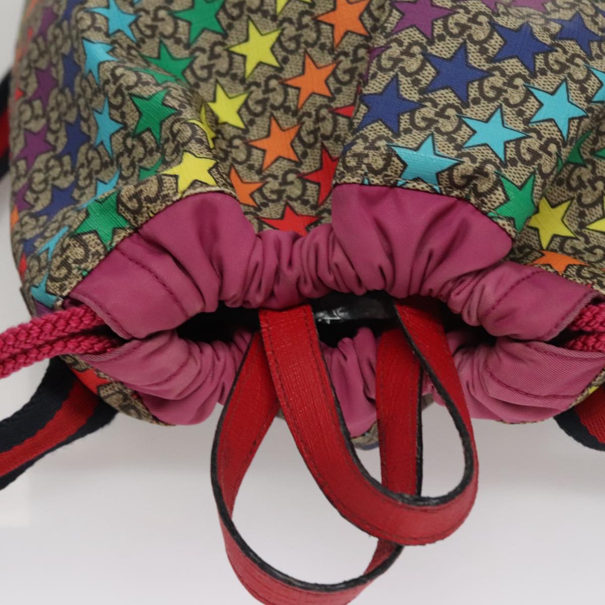 GUCCI GG Supreme Sherry Line Backpack PVC Beige Multicolor 550775 Auth 108606V GUCCI GG Supreme Sherry Line Backpack PVC Beige Rainbow  main image 2